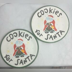 Cookies For Santa Plates 2 Atico Holiday Ceramic Hand Painted Embossed Lead Free
